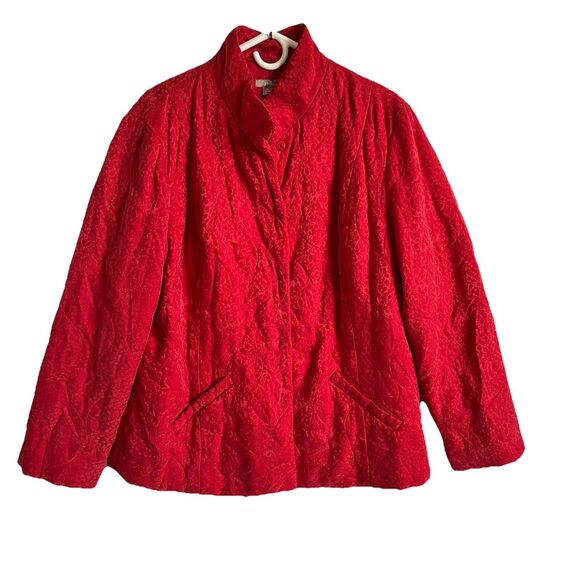 J. Jill Red Dámask Quilted Jacket Silk & Rayon Women XL - Picture 1 of 7